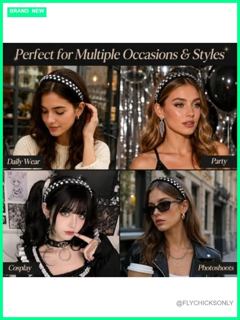 Faux Leather Studded Headband Punk Rivet Wide Hair Accessory